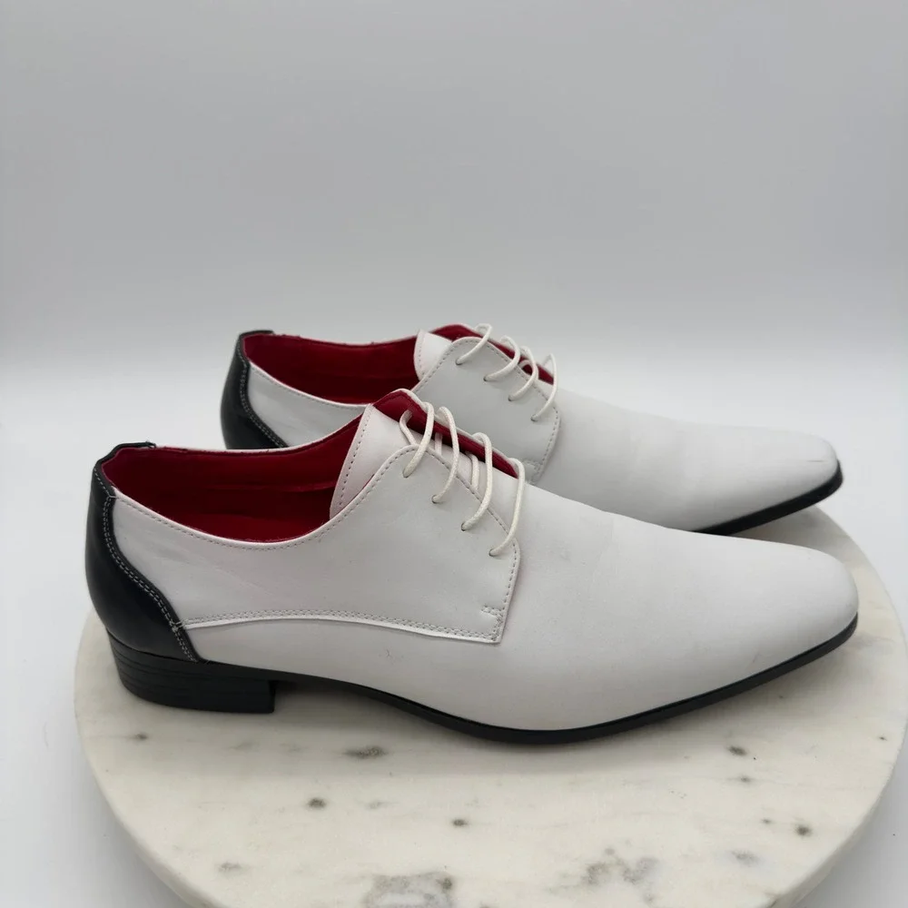 Tayno Dean White Dress Shoes‎ Mens 8 White Black Red Contrast Lace Up Oxfords